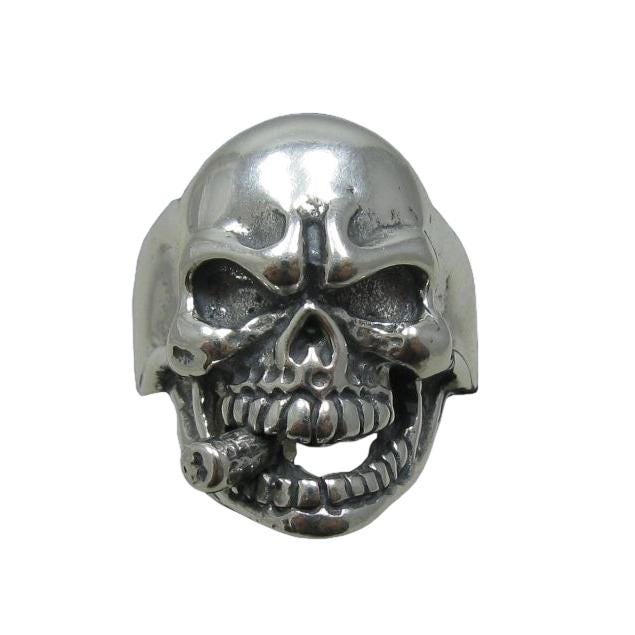 Anello in argento sterling ossidato con teschio e maschera Anello in argento sterling ossidato con teschio e maschera