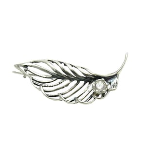 Sterling Silver Brooch Leaf With Cubic Zirconia Solid Genuine Stamped 925