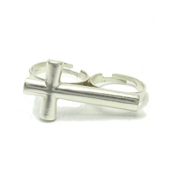 Sterling Silver Ring for Two Fingers Cross Hallmarked 925