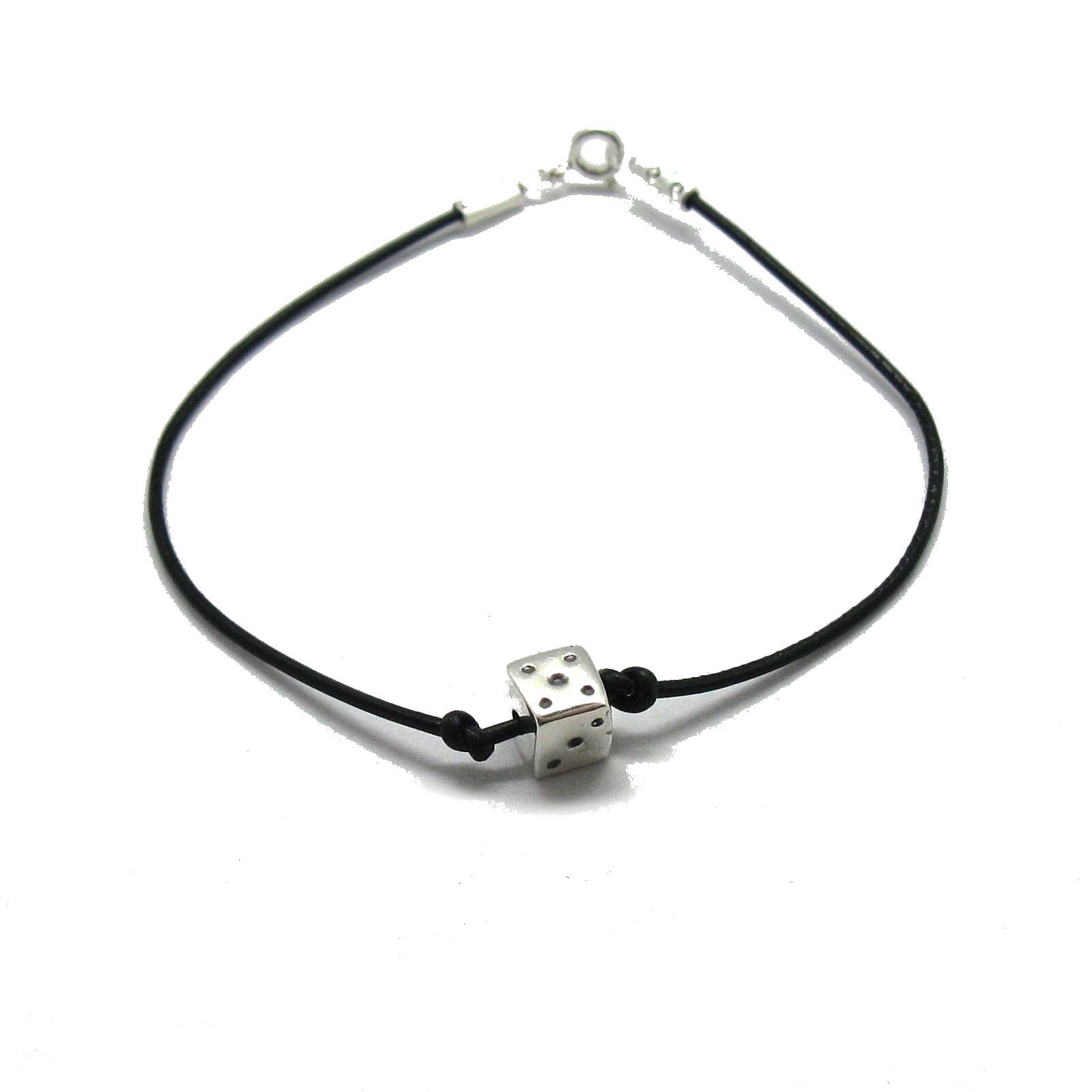 Buy Sterling Silver Bracelet Dice With Leather Strip Hallmarked 