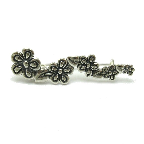 Ancienne Broche En Argent Massif Motif Fleur - Bijou Vintage, Occasion