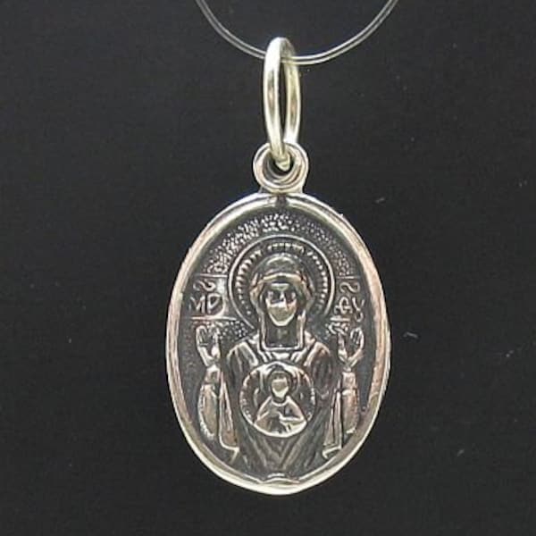 PE000639 Sterling silver pendant   solid 925 Mother of God orthodox handmade