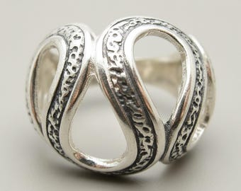 925 Sterling Silver Abstract Loop Ring, Openwork Statement Ring