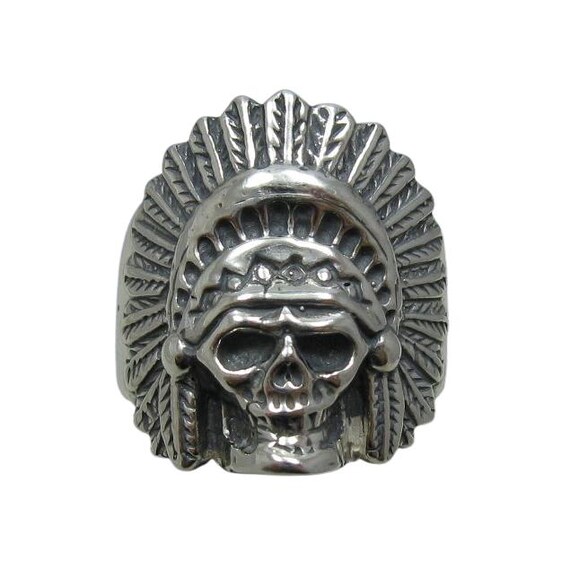 Sterling Silber Ring Indianerhäuptling Totenkopf Massiv Punziert 925 Handarbeit