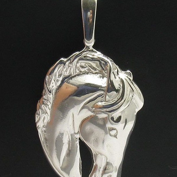 PE000599 Sterling silver pendant   solid 925 Horse head Big Quality