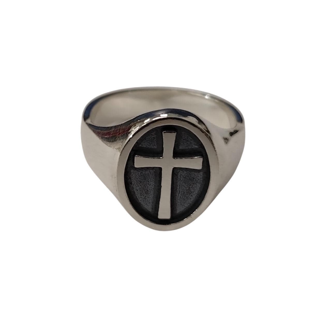 Sterling Silver Men Oval Ring Cross Solid Hallmarked 925 Comfort