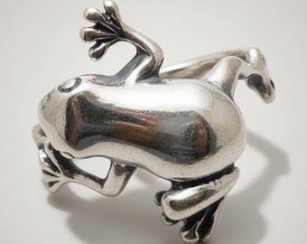 Anello a forma di rana in argento sterling, punzonato 925, senza nichel.