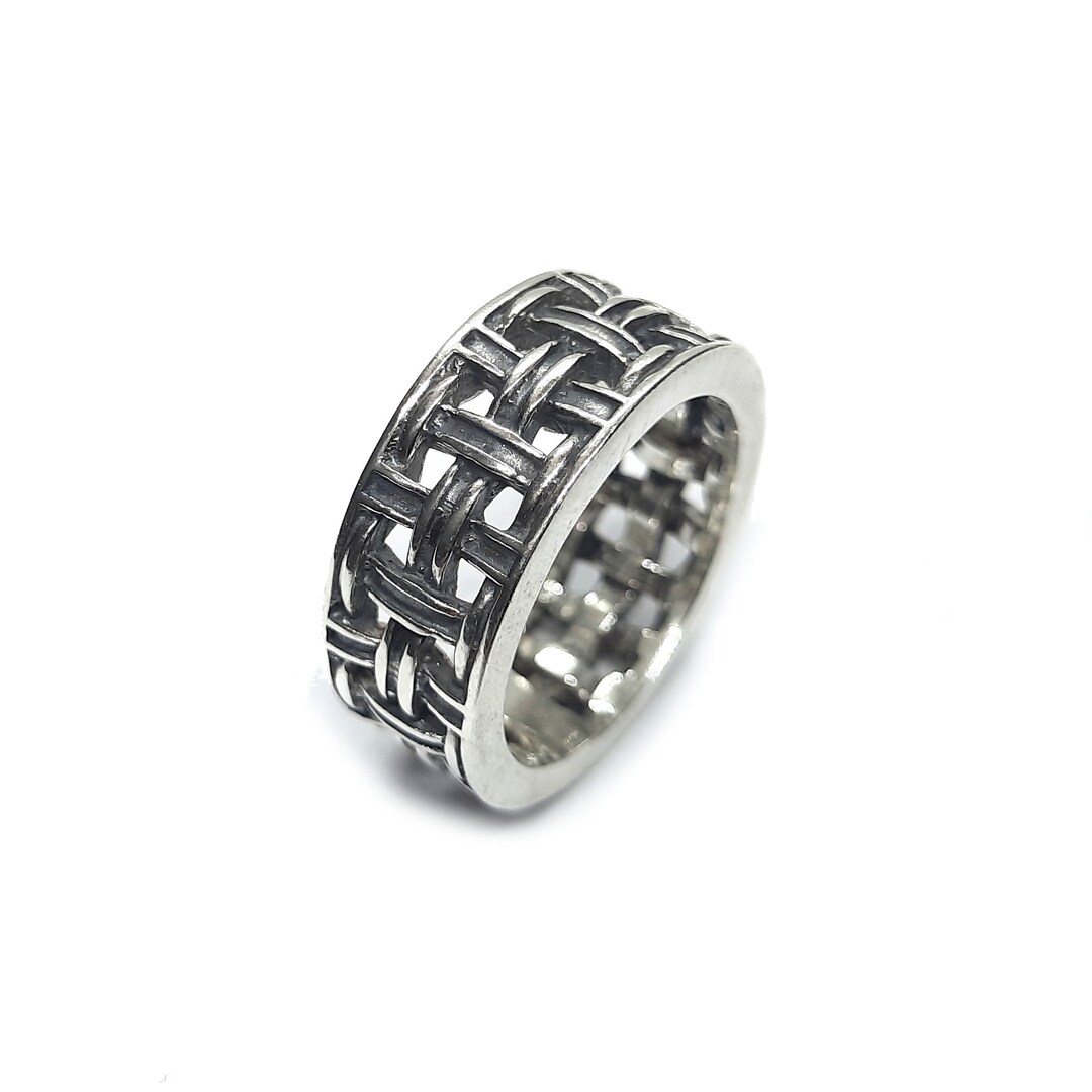 Silver Ring Patterned Sterling Silver Ring Patterned Band 10mm Wide Genuine Solid Hallmarked ...