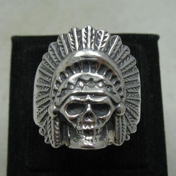 R001030 STERLING SILVER Ring 925 Indian Chief Skul