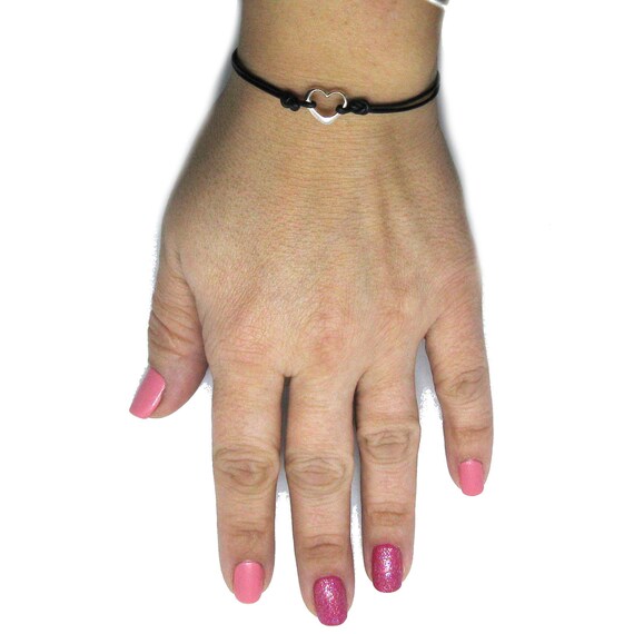 Sterling Silver Bracelet Heart With Leather Hallmarked 925