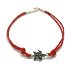 Pulseira de prata esterlina estampada 925 Tartaruga com fio vermelho