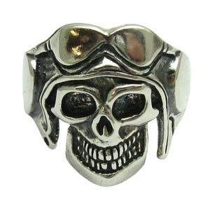Sterling Silver Skull Biker Ring: Gothic Rocker Jewelry, Stamped 925