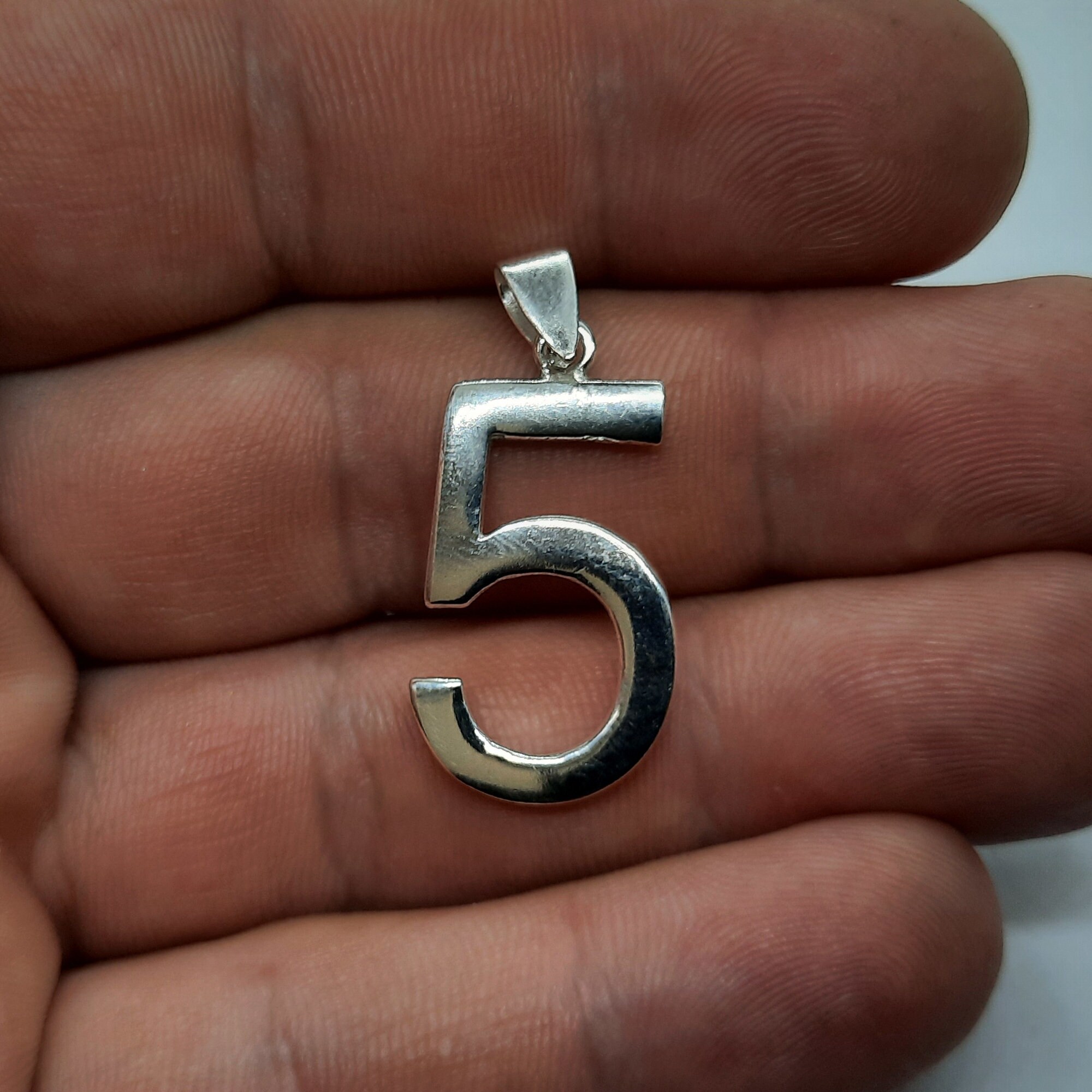 Sterling Silver Number 5 Charm Pendant - 22x9mm Medium Satin Finish, Solid .925 Silver, No Chain - View #8