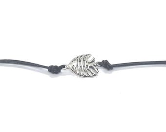 Sterling silver bracelet 925 Fish stamped 925 with leather