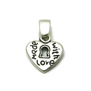 Sterling Silver Pendant Charm Heart Made With Love Genuine Hallmarked 925 Nickel Free