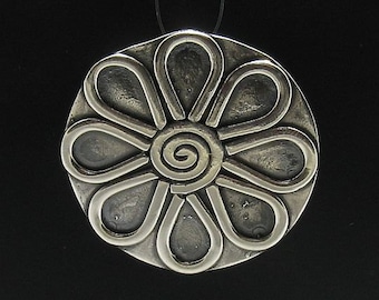 Big Sterling Silver Pendant Flower Solid Genuine Hallmarked 925 Nickel Free