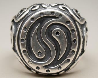 Sterling Silver Men Ring Yin Yang Solid Hallmarked 925 R000266