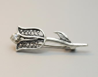 Sterling Silver Tulip Brooch Stamped 925 Nickel Free