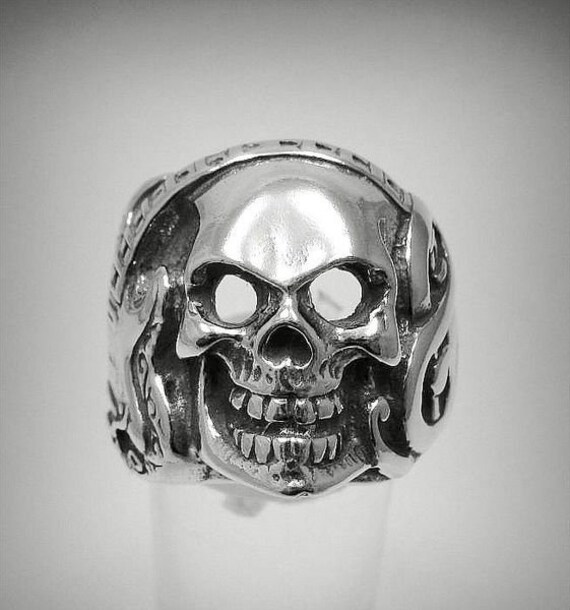 アクセサリー silver925 skull design ring Sterling Silver Skull Ring With Guitar Design, Hallmarked