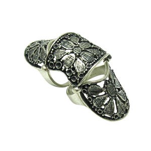 Sterling Silver Armor Ring – Gothic Filigree Stamped 925 Nickel Free