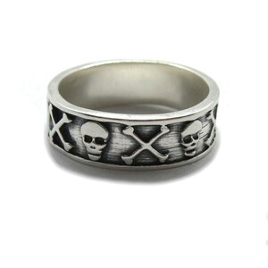 Sterling Silver Band Ring Skull and Crossbones Solid Stamped 925 Nickel Free image 2