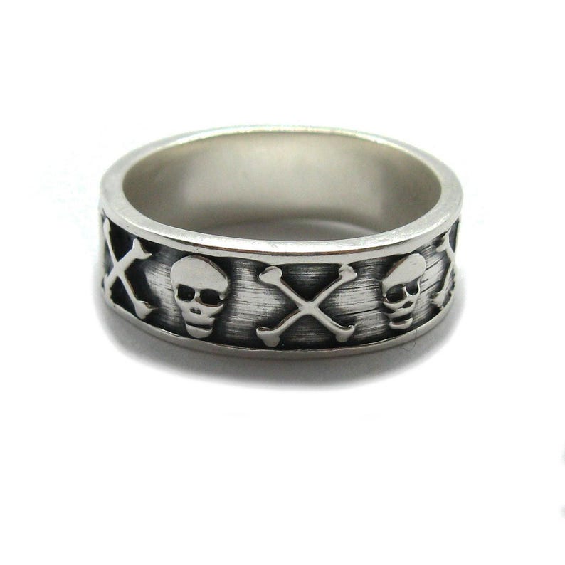 Sterling Silver Band Ring Skull and Crossbones Solid Stamped 925 Nickel Free image 2
