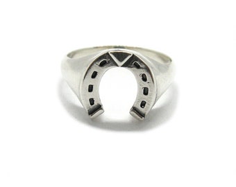 R001916 Anillo de plata de ley genuino Herradura con sello 925