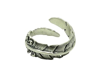 Sterling Silver Feather Ring Adjustable 925 Band Nickel Free