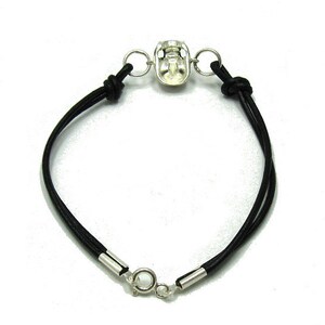 B000136 Sterling Silver Bracelet Skull 925 Leather image 3