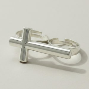 Sterling Silver Ring For Two Fingers Cross Hallmarked 925 Nickel free