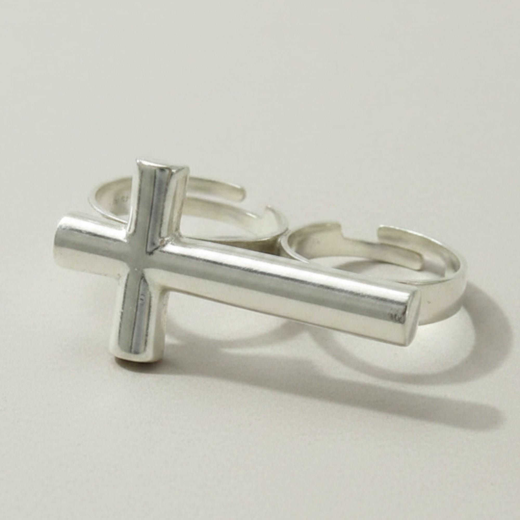 Sterling Silver Ring for Two Fingers Cross Hallmarked 925 Nickel
