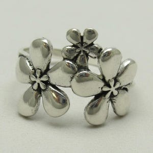 Sterling Silver Three Flower Cluster Ring
