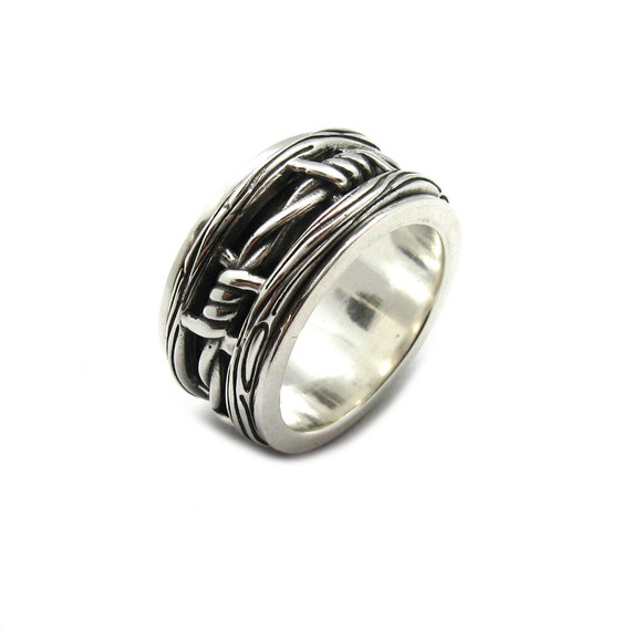 Sterling Silver Ring Spinner Band Barbed Wire Solid