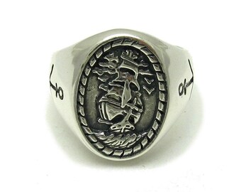 R001597 Sterling silver men's ring solid 925 Sailing ship anchor