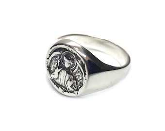 Sterling Silver Signet Ring Archangel Michael Solid Hallmarked 925 Comfort Fit