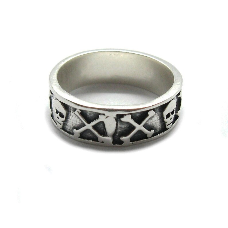 Sterling Silver Band Ring Skull and Crossbones Solid Stamped 925 Nickel Free image 3