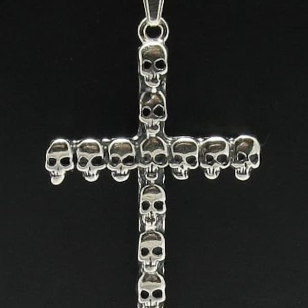 PE000407 Sterling silver pendant 925 skulls cross biker