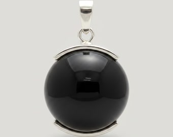 Colgante de plata de ley con ónix negro redondo de 22 mm con sello 925 sin níquel