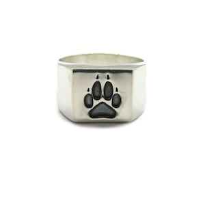 Sterling silver men signet ring Wolf paw solid hallmarked 925 R001988
