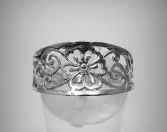 R001240 STERLING Silber Ring massiv 925 floralen Band