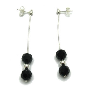 Dangling Sterling Silver Earrings With Black Crystals Hallmarked 925 Nickel Free