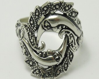 R001522 Bague Argent Massif 925  deux lunes