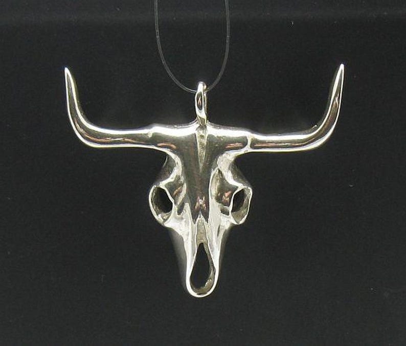 Sterling Silver Pendant Bull Skull Solid Stamped 925 Nickel Free image 2