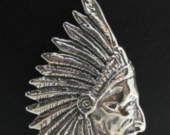Sterling Silver Pendant Indian Chief Solid Stamped 925 Nickel Free