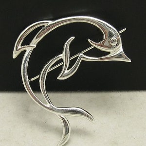 A000015 STERLING SILVER Brooch Solid 925 Dolphin 画像 1