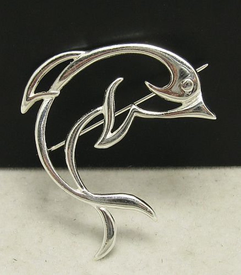 A000015 STERLING SILVER Brooch Solid 925 Dolphin image 1