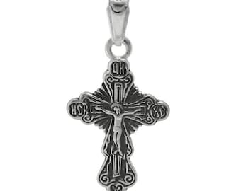 Colgante de cruz ortodoxa de plata de ley: joyería religiosa intrincada
