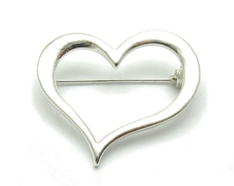 A000047 STERLING SILVER Brooch Solid 925 Heart