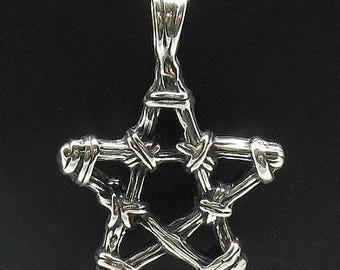 PE000400 Sterling silver pendant   925 solid pentagram biker
