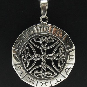 PE000436 Sterling silver pendant   925 solid zodiac celtic style